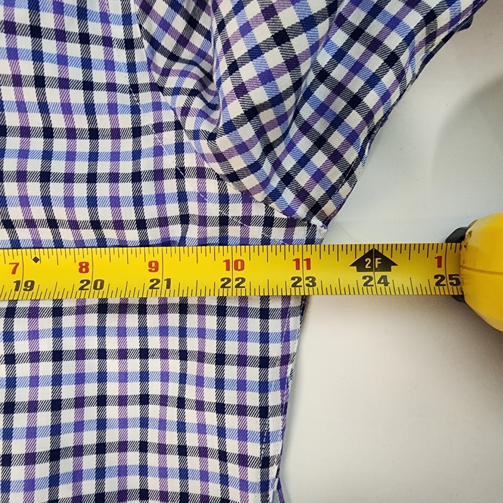 Esquire Slim Fit Non Iron Dress Shirt Men 16.5 34/35 Long Sleeve Gingham Blue - Picture 8 of 9
